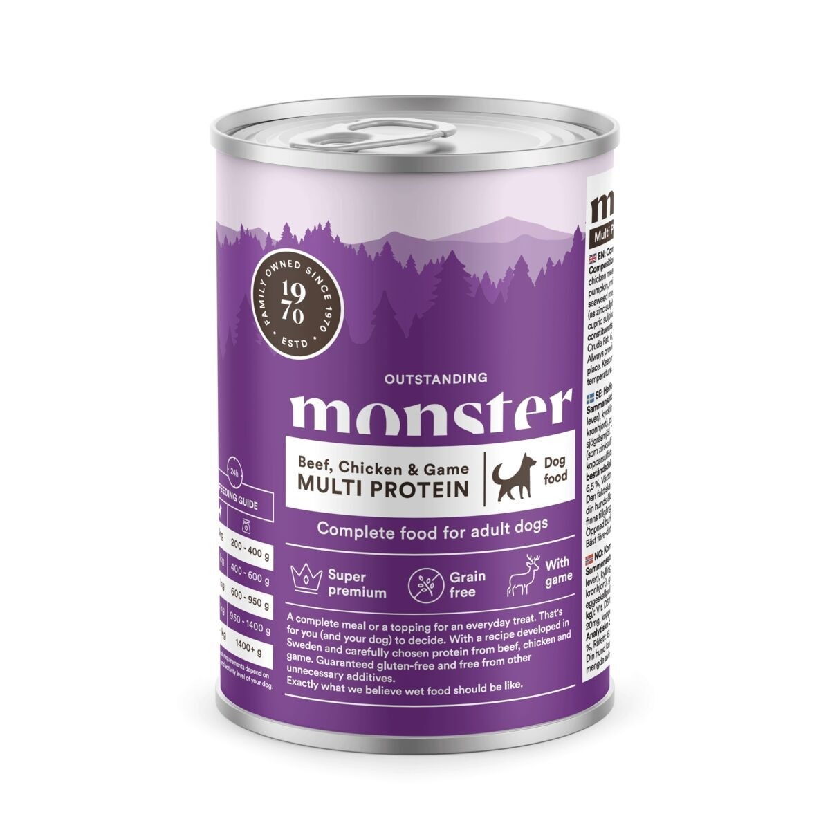 Monster Dog Multi Protein Biff/ Kylling/ Vilt Burk 400g 