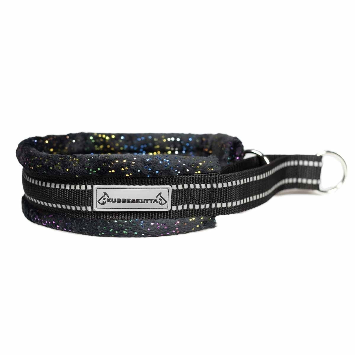 Kusse&Kutta half choke collar, extrawide, sparkle furry, sparkle black