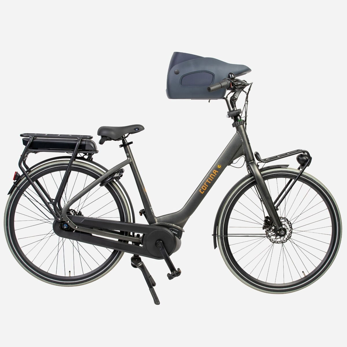 Kvisp bicycle basket with travel harness midnight grey