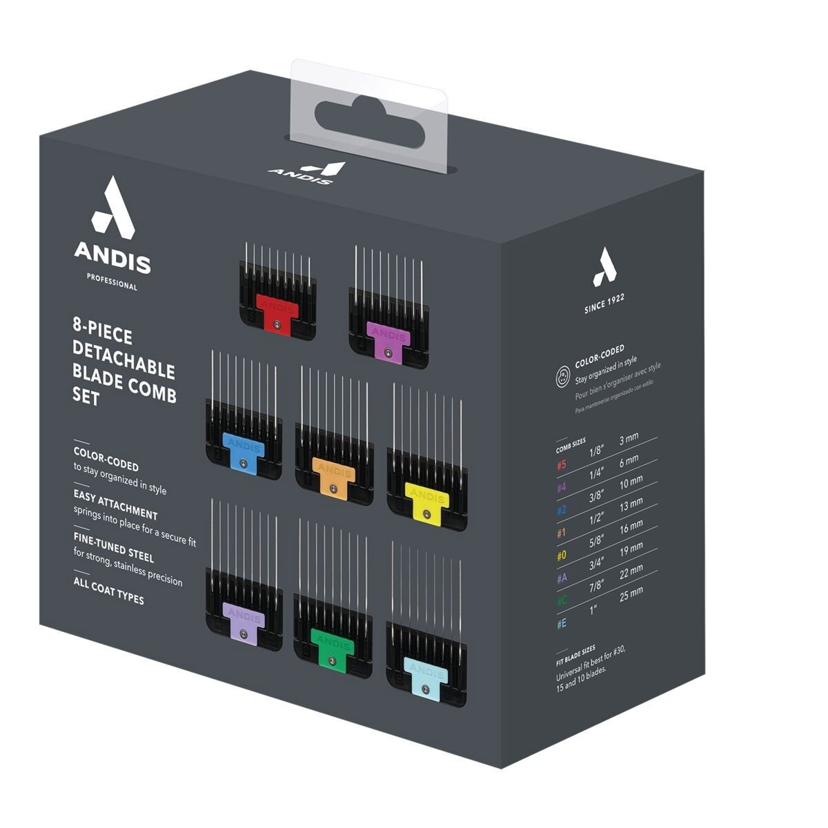 Andis Attachment Comb set stainless steel 8 pcs