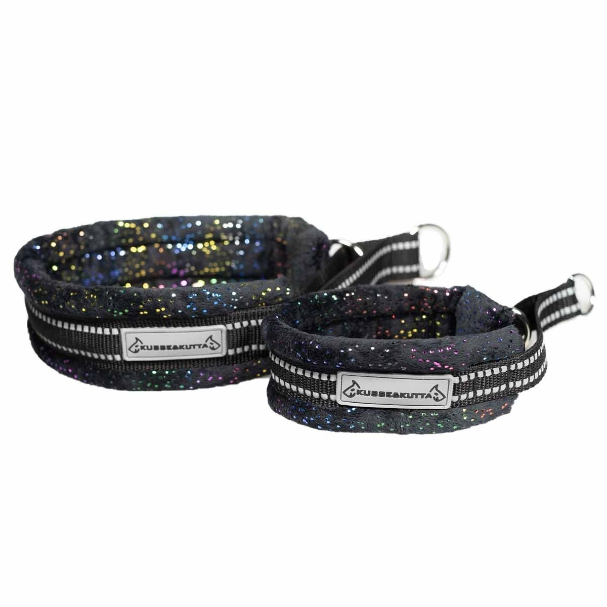 Kusse&Kutta half choke collar, extrawide, sparkle furry, sparkle black